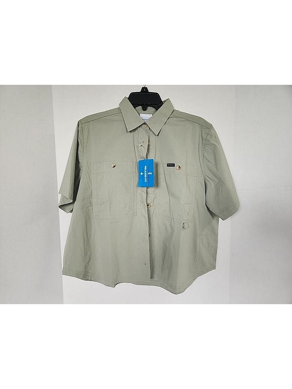 Columbia Women's Brea Falls Woven Short Sleeve Shirt Size L Large Green Pockets